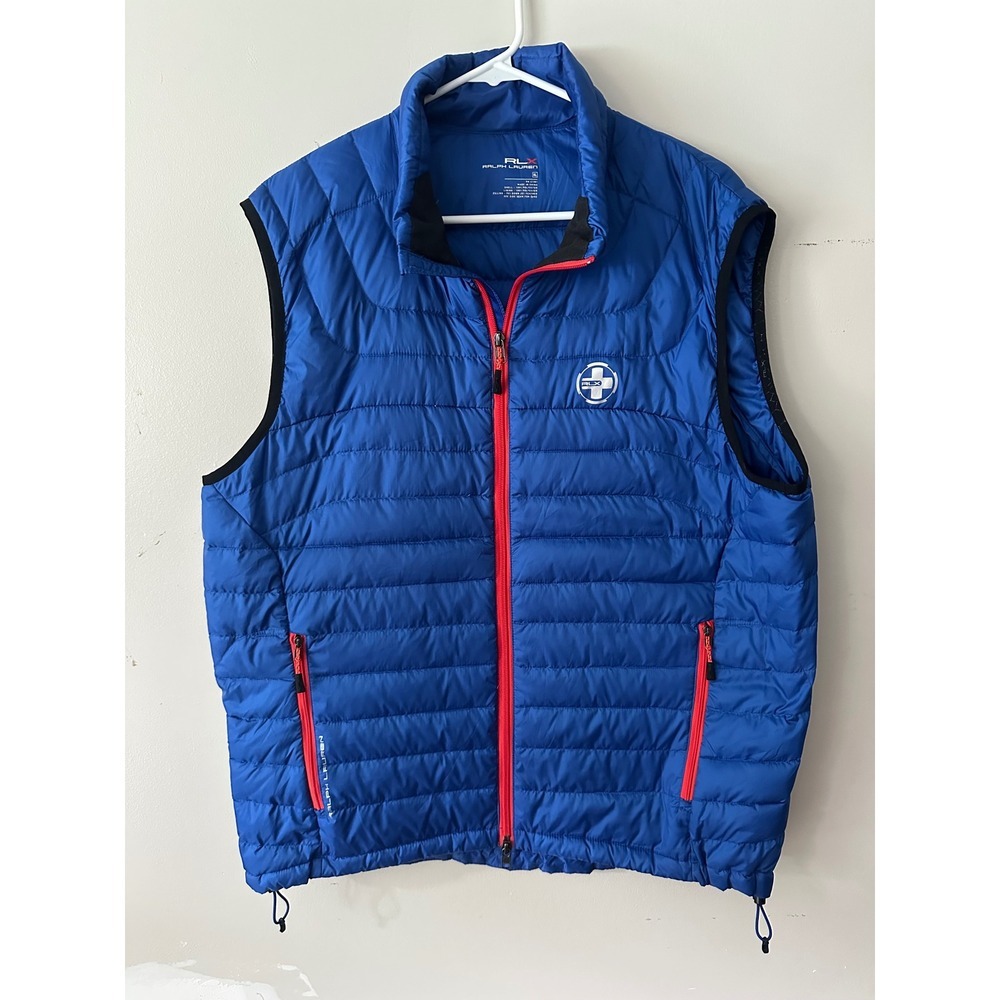 RLX Ralph Lauren Mens Blue Down Feather Puffer Vest XL Zip Lightweight Quilted